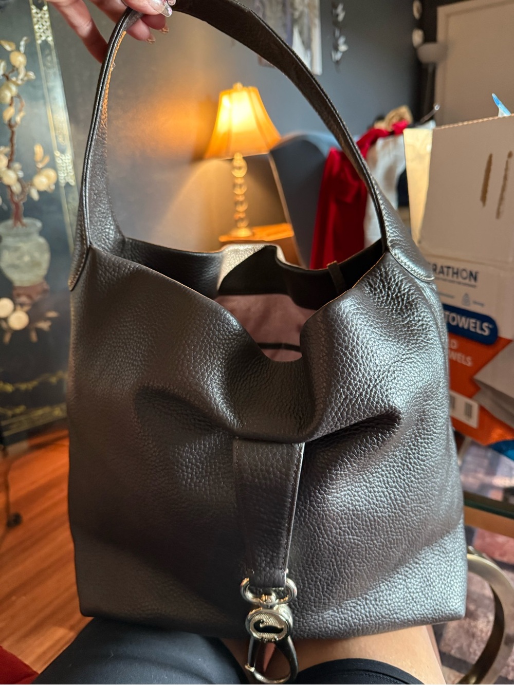 Dooney & Bourke Leather Hobo Shoulder Bag in Dark Brown